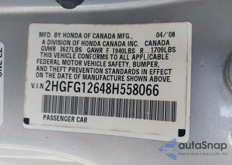 2008 Honda Civic Lx из США, поврежденный, VIN 2HGFG12648H558066